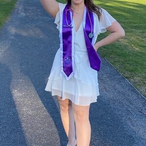 White Dress with Purple Stole